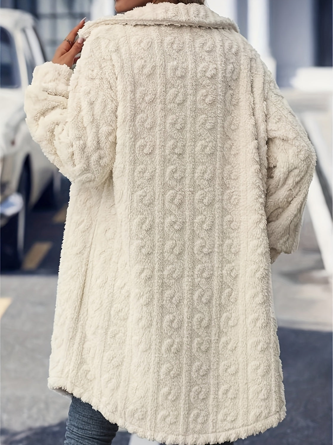 Button Up Long Sleeve Fuzzy Coat