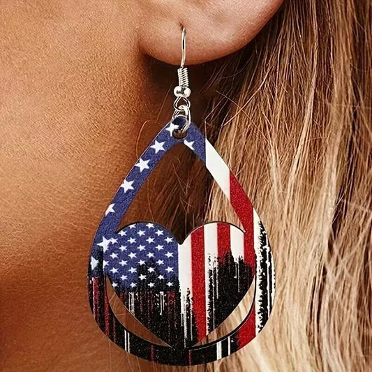 American Flag Wooden Earrings