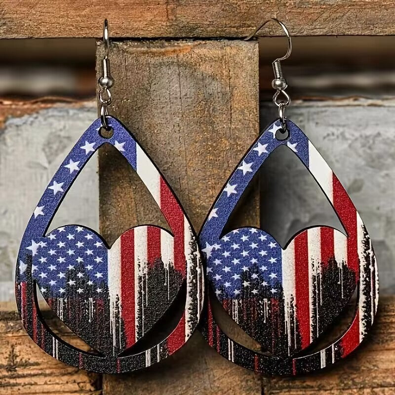 American Flag Wooden Earrings