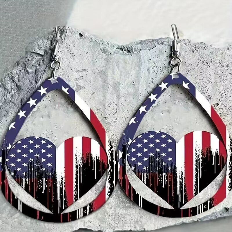 American Flag Wooden Earrings